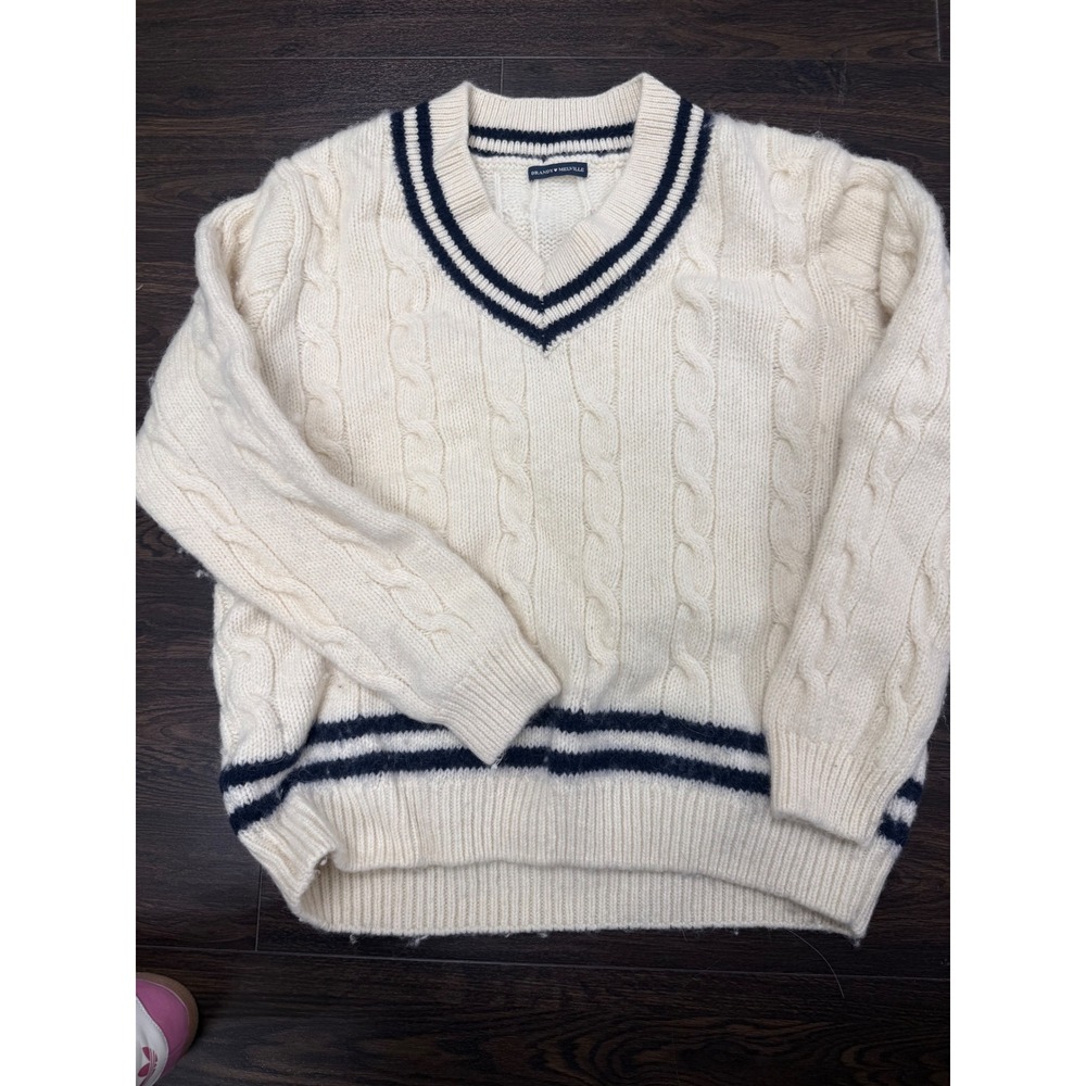 Brandy Melville Varsity Cable-Knit V-Neck Sweater